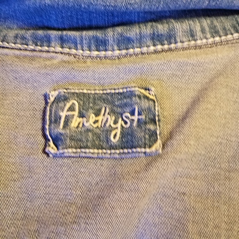 Amethyst Jean Jacket Women's Y2K Sz 3x Denim Collared Distressed Cropped JR - Picture 2 of 6